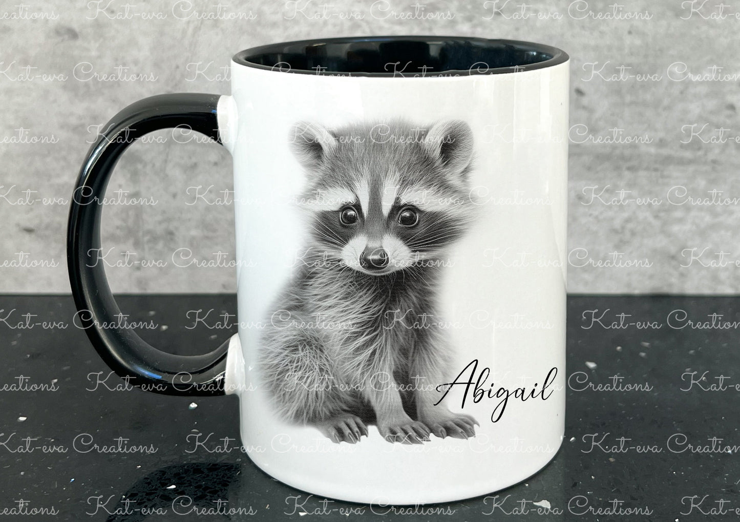 raccoon mug. Personalised raccoon cup. Ideal gift for Christmas. Birthday, secret santa or stocking filler
