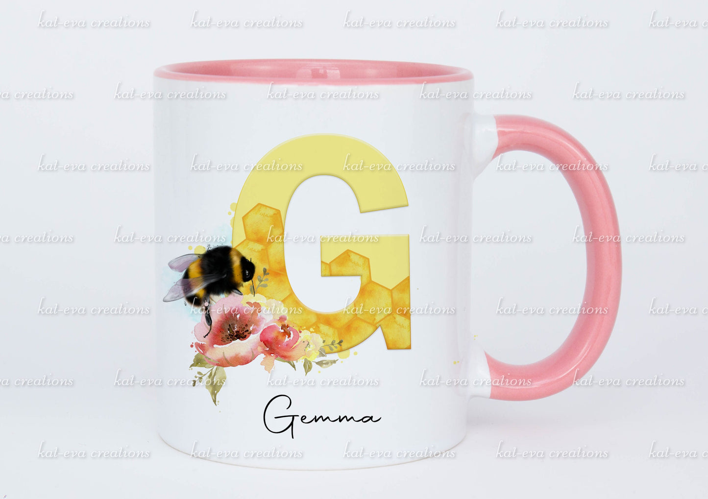 Stunning personalised bee initial mug or mug and coaster set Ideal christmas, birthday or mothers day gift
