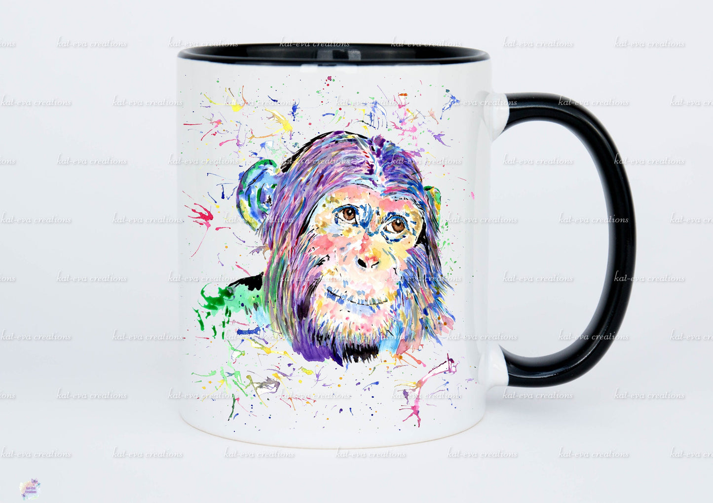 personalised watercolour chimp 11oz mug or mug and coaster set