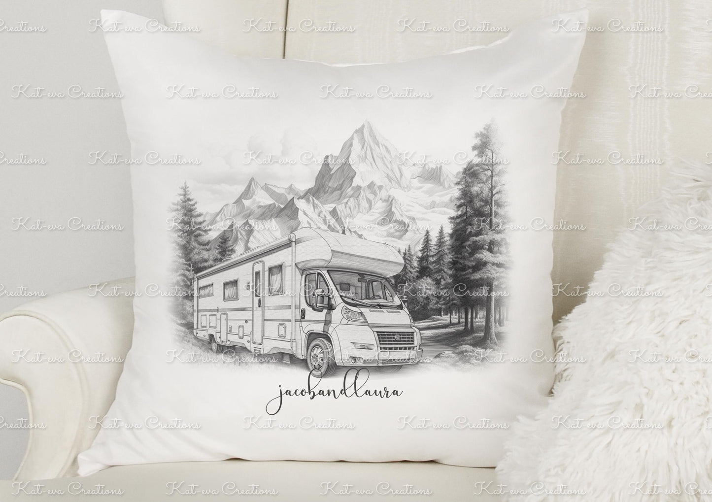 motorhome cushion. personalised camping pillow. Camper van, motor home gift