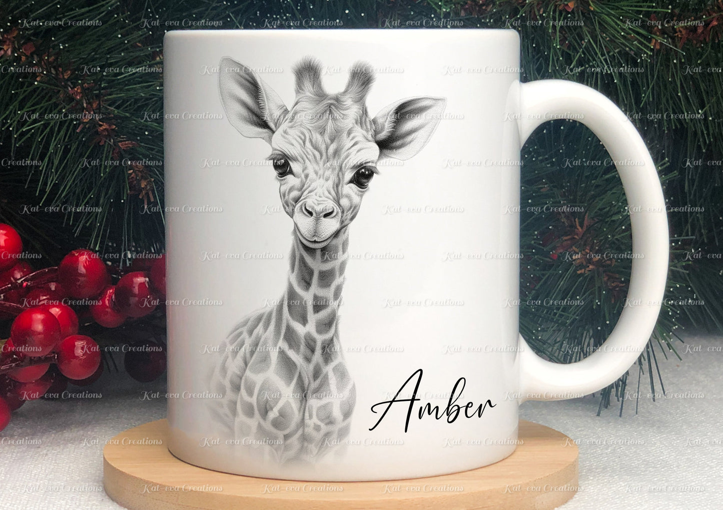 giraffe mug. Personalised giraffe cup. Ideal gift for Christmas. Birthday, secret santa or stocking filler. wildlife collection