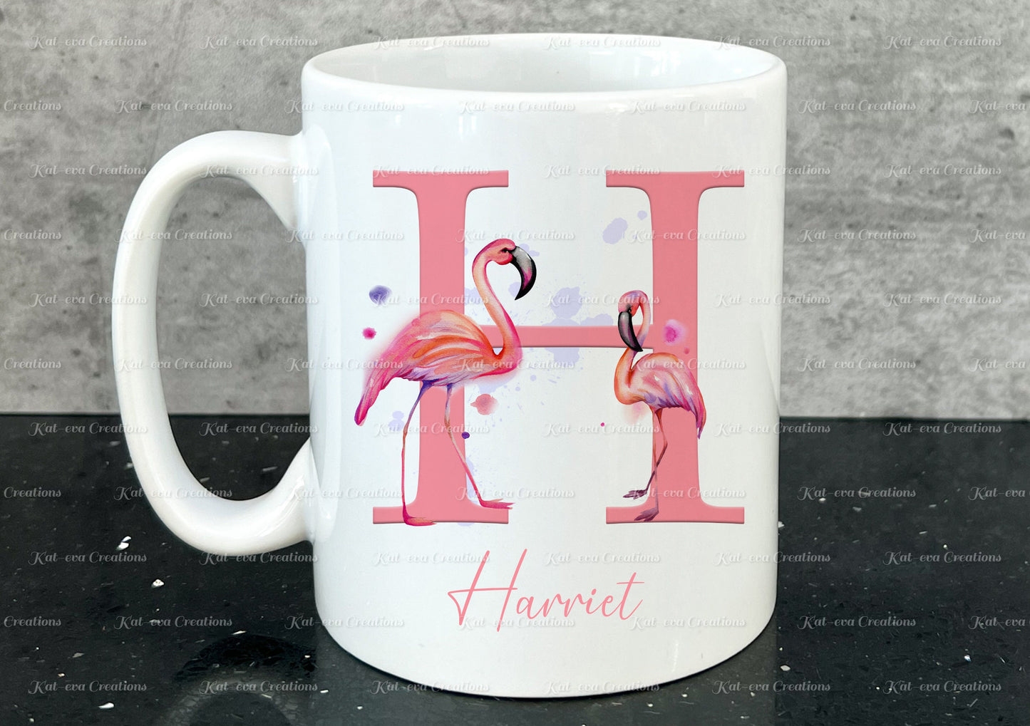 beautiful flamingo initial mug can be personalised