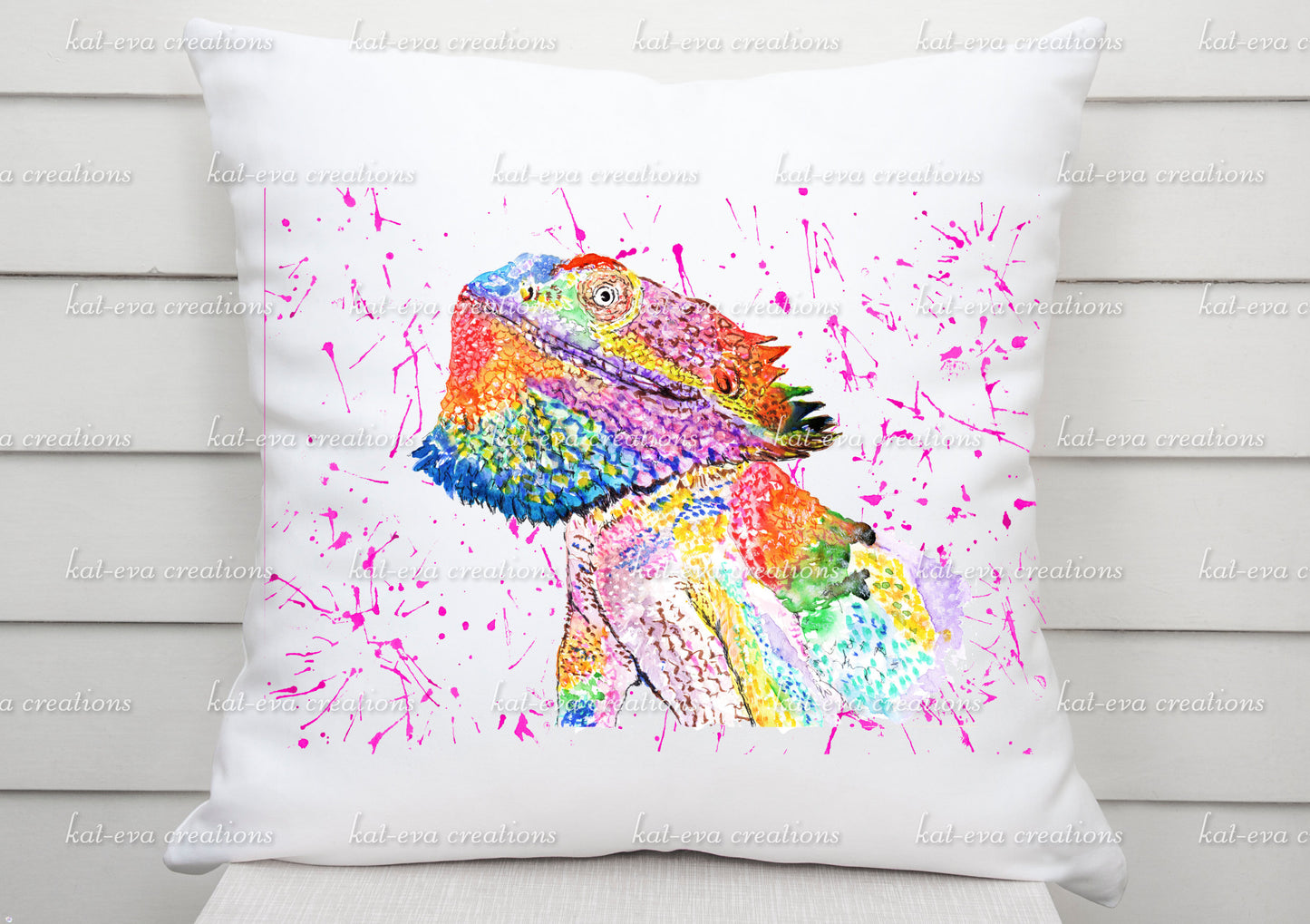 watercolour bearded dragon cushion. Can be personalised