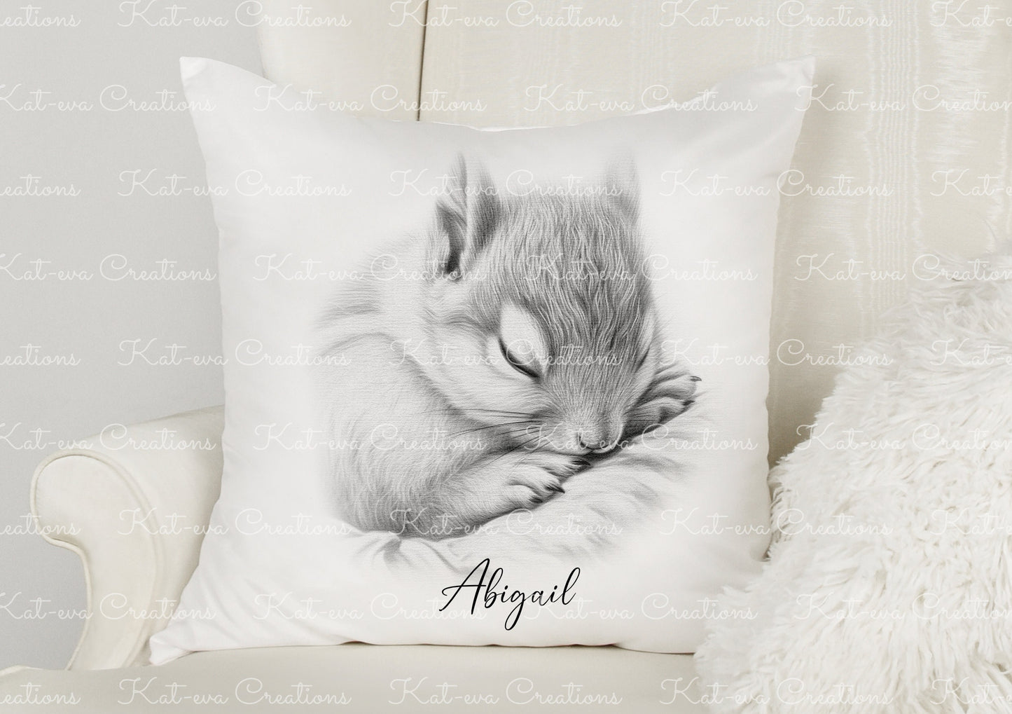 squirrel cushion. personalised sleeping squirrel pillow. ideal christmas, secret santa, stocking filler, or birthday gift