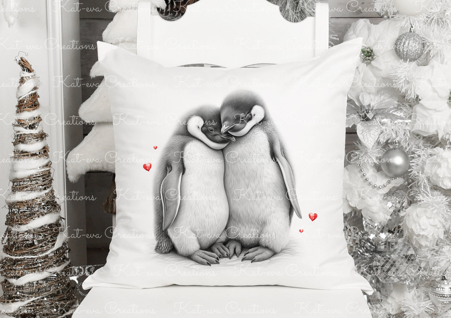 Penguin cushion. personalised penguin couple pillow. ideal christmas, secret santa, stocking filler, birthday or wedding gift