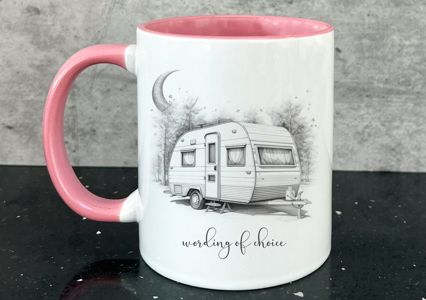 caravan mug. personalised caravan cup. Camping and caravanning gift. summer holiday present