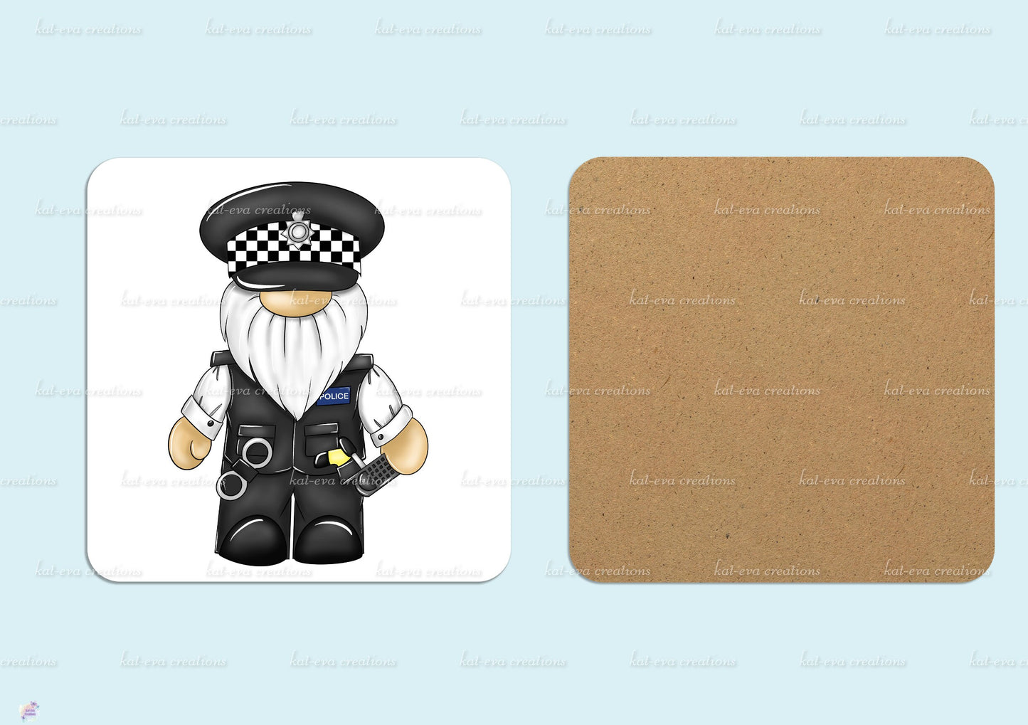 police man police lady pc gnome, gnomette, gonk, gonkette personalised mug or mug and coaster set