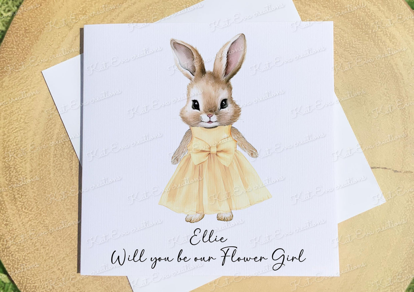 Will you be our flower girl card. Personalised bunny rabbit card. Ideal for Christenings, baptism, birthday or easter