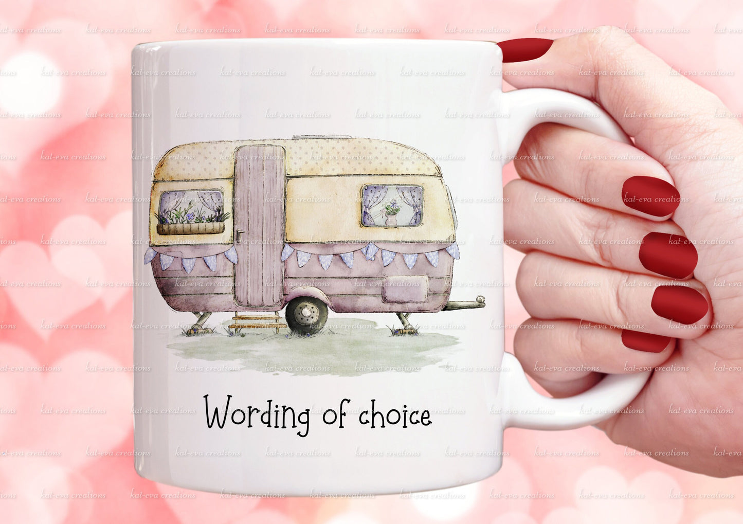 caravan mug. personalised vintage caravan cup. choice of colours
