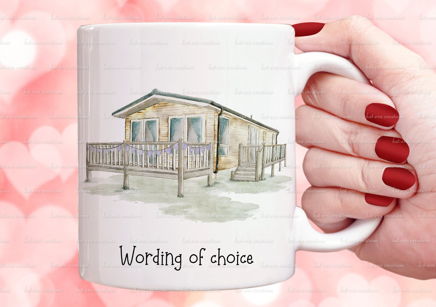 static caravan mug. personalised vintage static caravan cup. choice of colours
