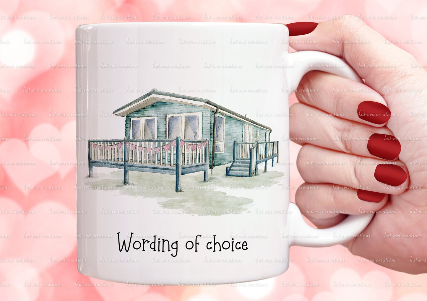 static caravan mug. personalised vintage static caravan cup. choice of colours