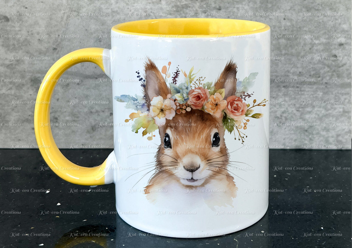 personalised squirrel mug. Gorgeous Floral squirrel Cup. Ideal for birthday, secret santa, stocking filler or Christmas present