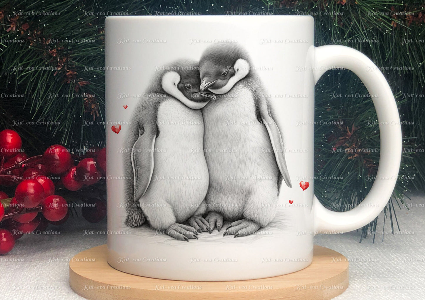 Penguin mug. Personalised penguin couple cup. Ideal gift for Christmas. Birthday, secret santa or stocking filler. wildlife collection