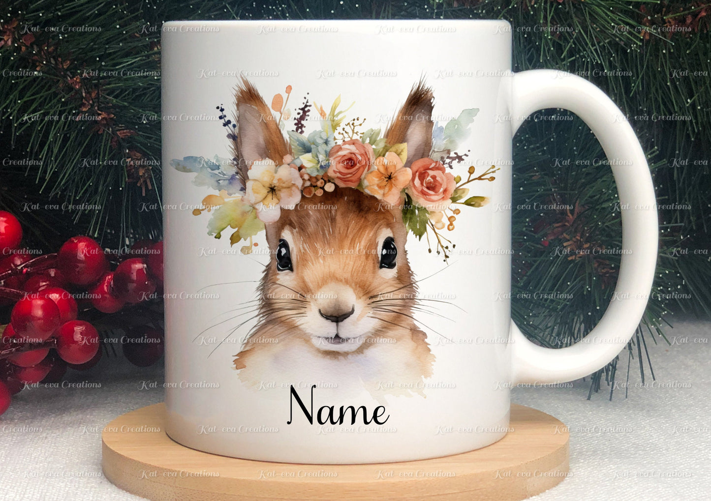 personalised squirrel mug. Gorgeous Floral squirrel Cup. Ideal for birthday, secret santa, stocking filler or Christmas present