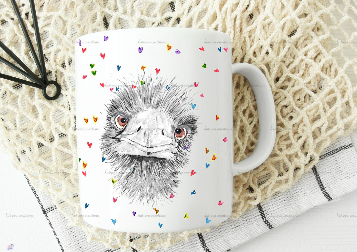 Personalised emu mug or mug and coaster set. christmas ostrich / emu design