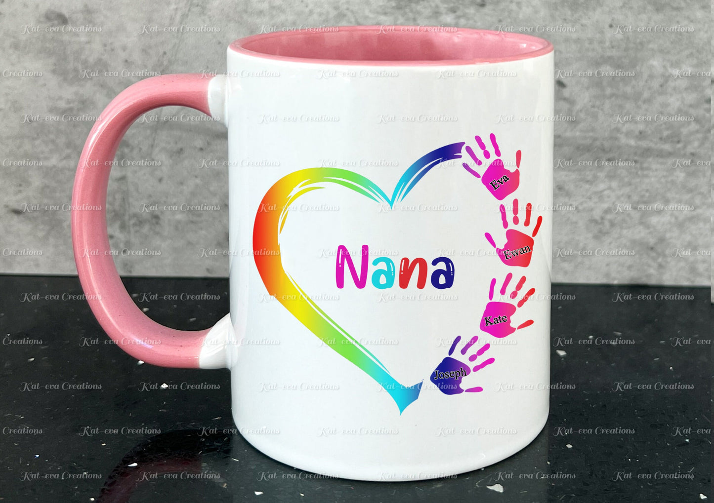 handprint heart mug, Personalised mug for Mum, gran, nana, grandma, mam. ideal christmas gift, birthday or mothers day present