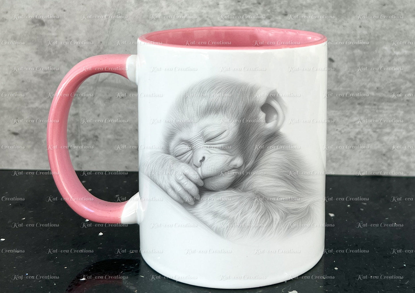 sleeping monkey mug. Personalised baby monkey / chimp cup. Ideal gift for Christmas. Birthday, secret santa or stocking filler