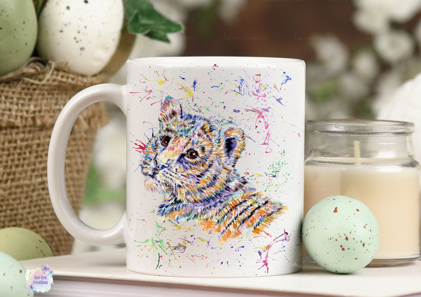 Watercolour tiger cub mug. can be personalised.