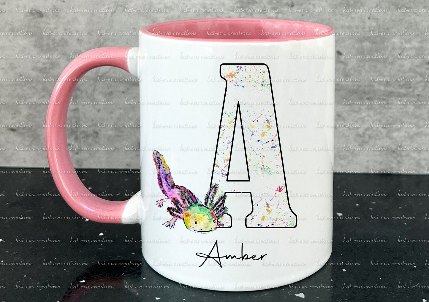 Personalised axolotl initial mug