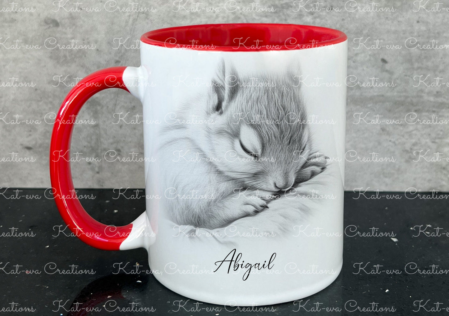 sleeping squirrel mug. Personalised squirrel cup. Ideal gift for Christmas. Birthday, secret santa or stocking filler