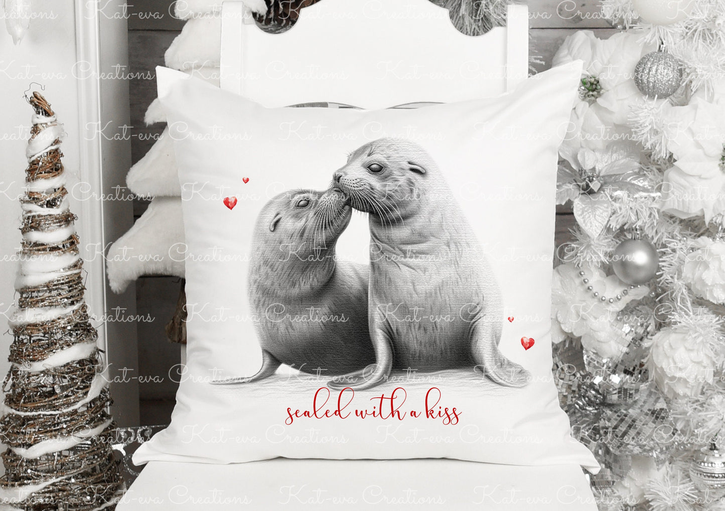 Seal cushion. personalised seal couple pillow. ideal christmas, secret santa, stocking filler, birthday or wedding gift