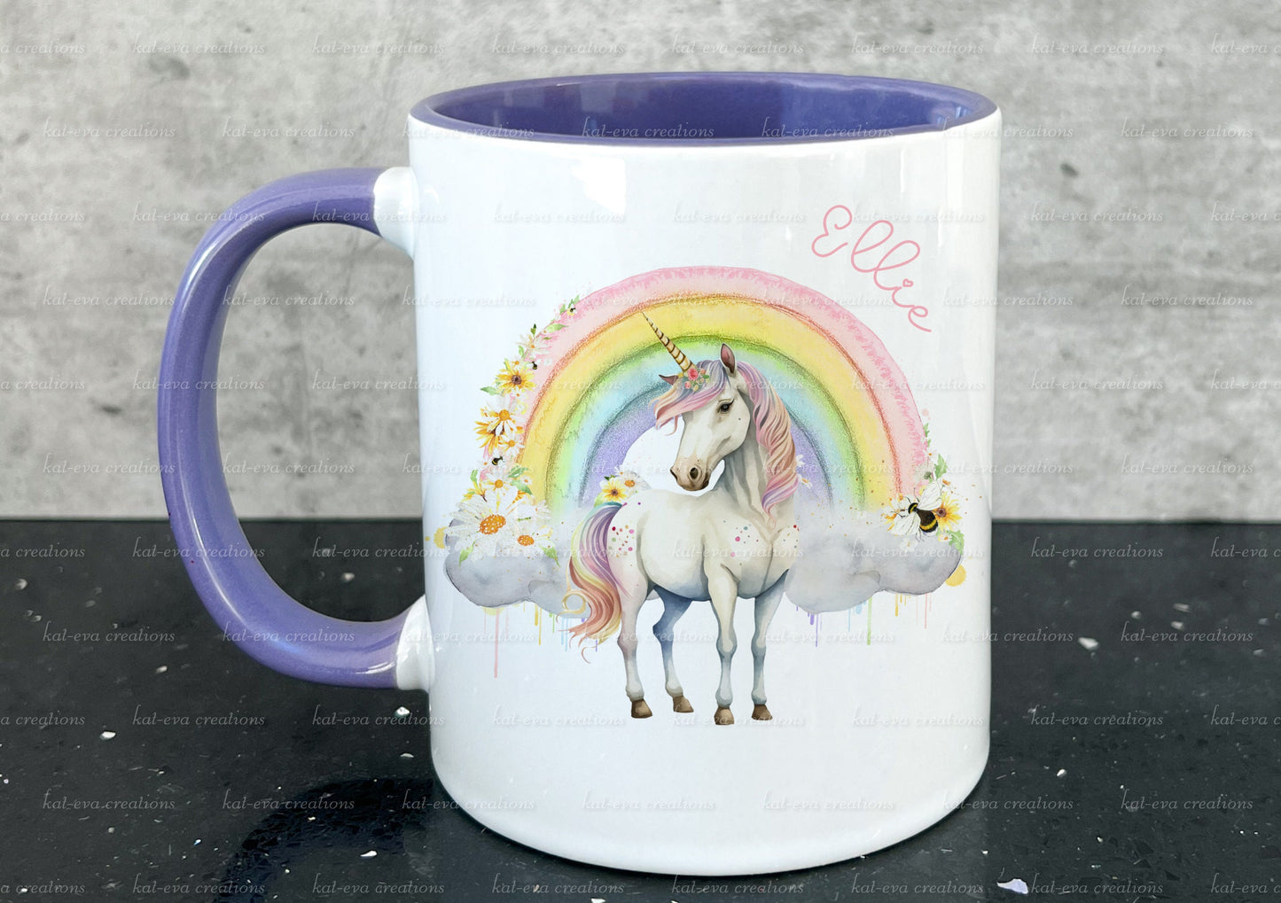 unicorn rainbow mug. can be personalised. ideal birthday, mothers day or leaving gift