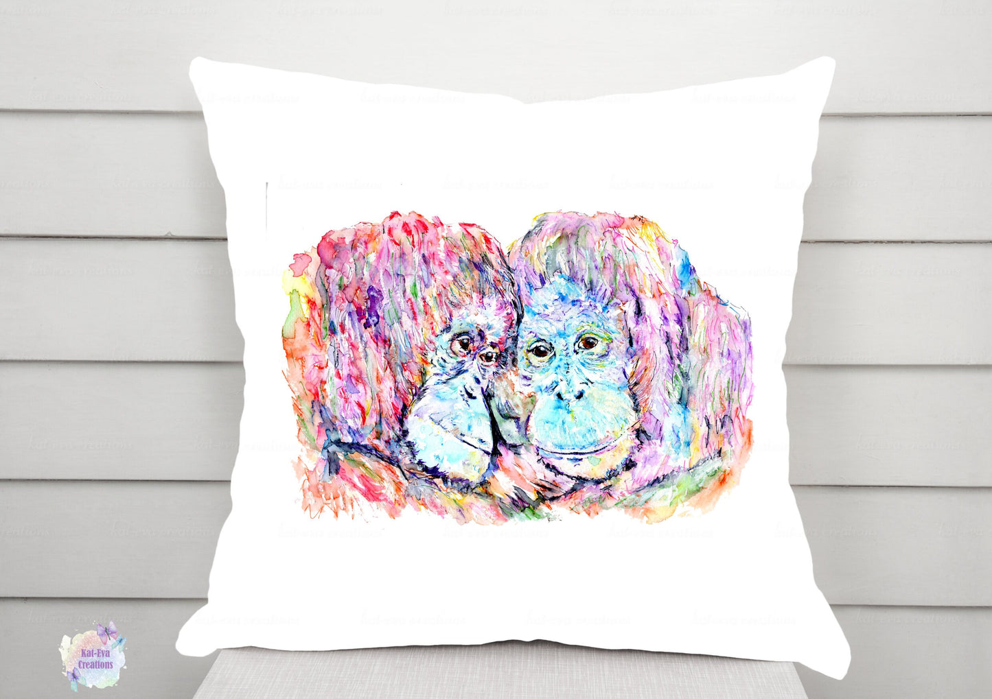 Watercolour orangutan cushion. can be personalised.