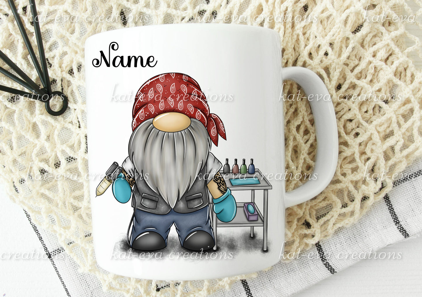 tattooist gnome, gonk gonkette personalised mug or mug and coaster set