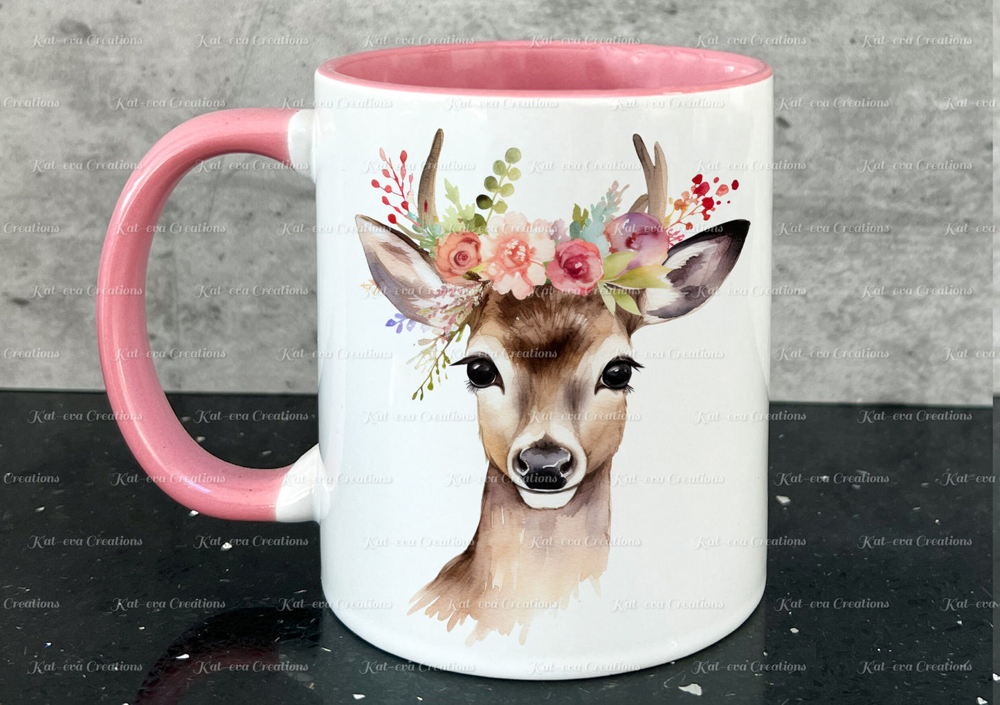personalised Deer mug. Gorgeous Floral fawn Cup. Ideal for birthday, secret santa, stocking filler or Christmas present