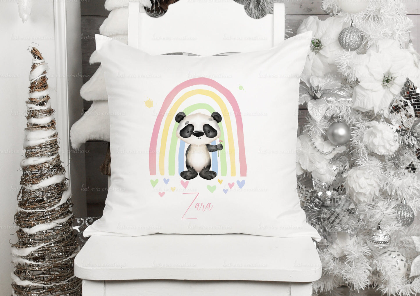 Stunning panda rainbow cushion, Can be personalised