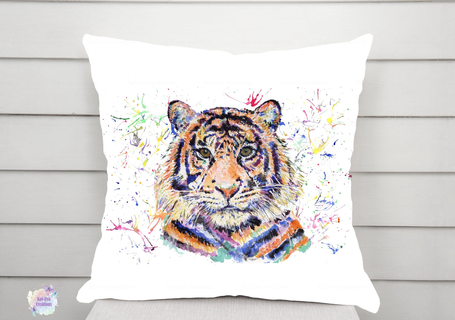 watercolour tiger cushion can be personalised