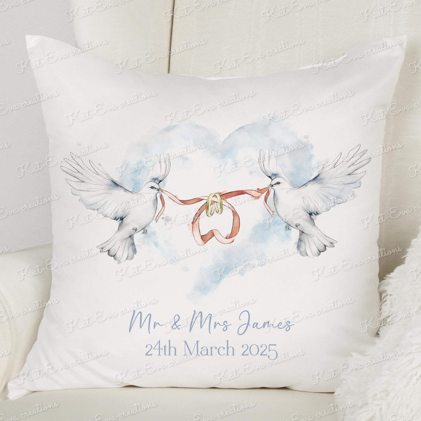 Dove cushion. Dove couple wedding pillow. Personalised cushion. Mothers day gift. Birthday present. Wedding, engagement, anniversary