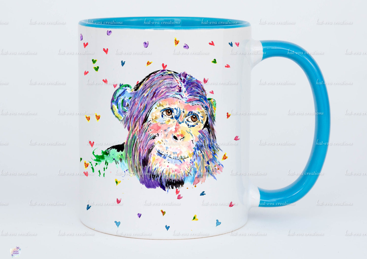 personalised watercolour chimp 11oz mug or mug and coaster set