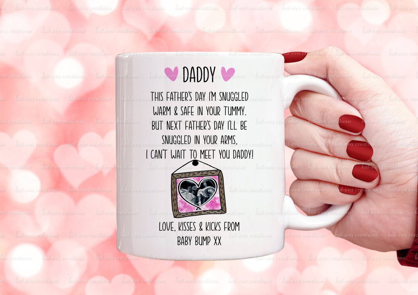 father's day pregnancy mug. Can be personalised with scan picture and names
