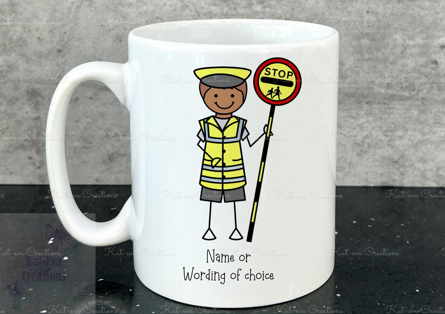 personalised lollipop lady / man / crossing stick man rainbow 11oz mug or mug and coaster set
