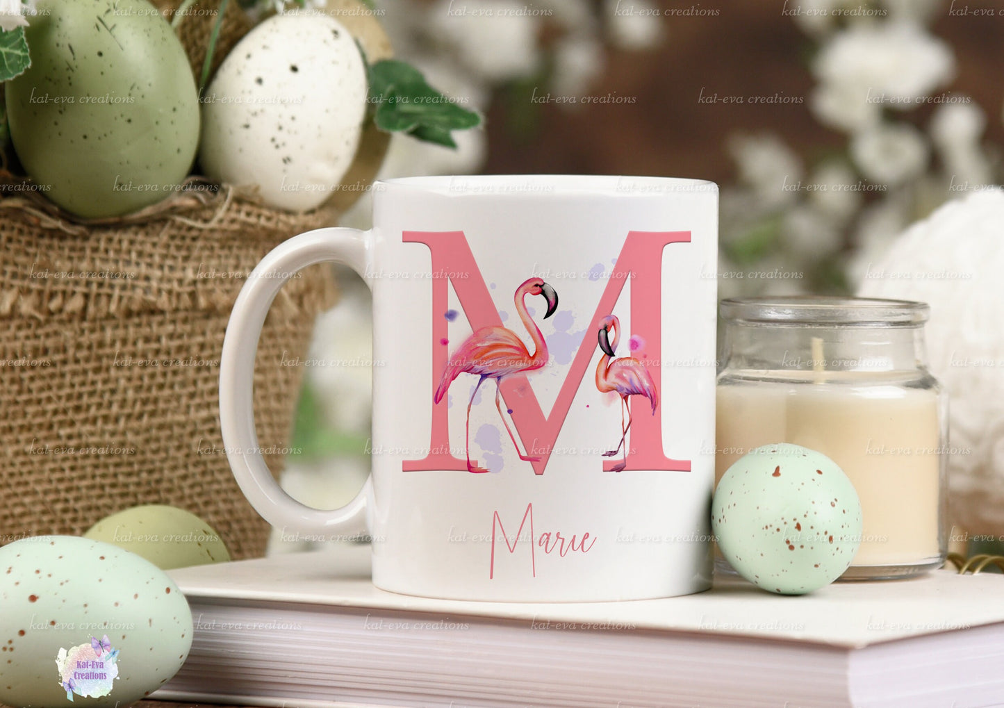 beautiful flamingo initial mug can be personalised
