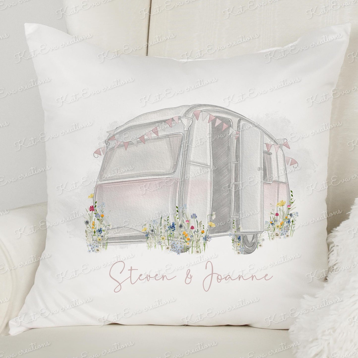 caravan cushion. personalised vintage caravan pillow. ideal reirement or birthday gift. Mothers day, fathers day or birthday present