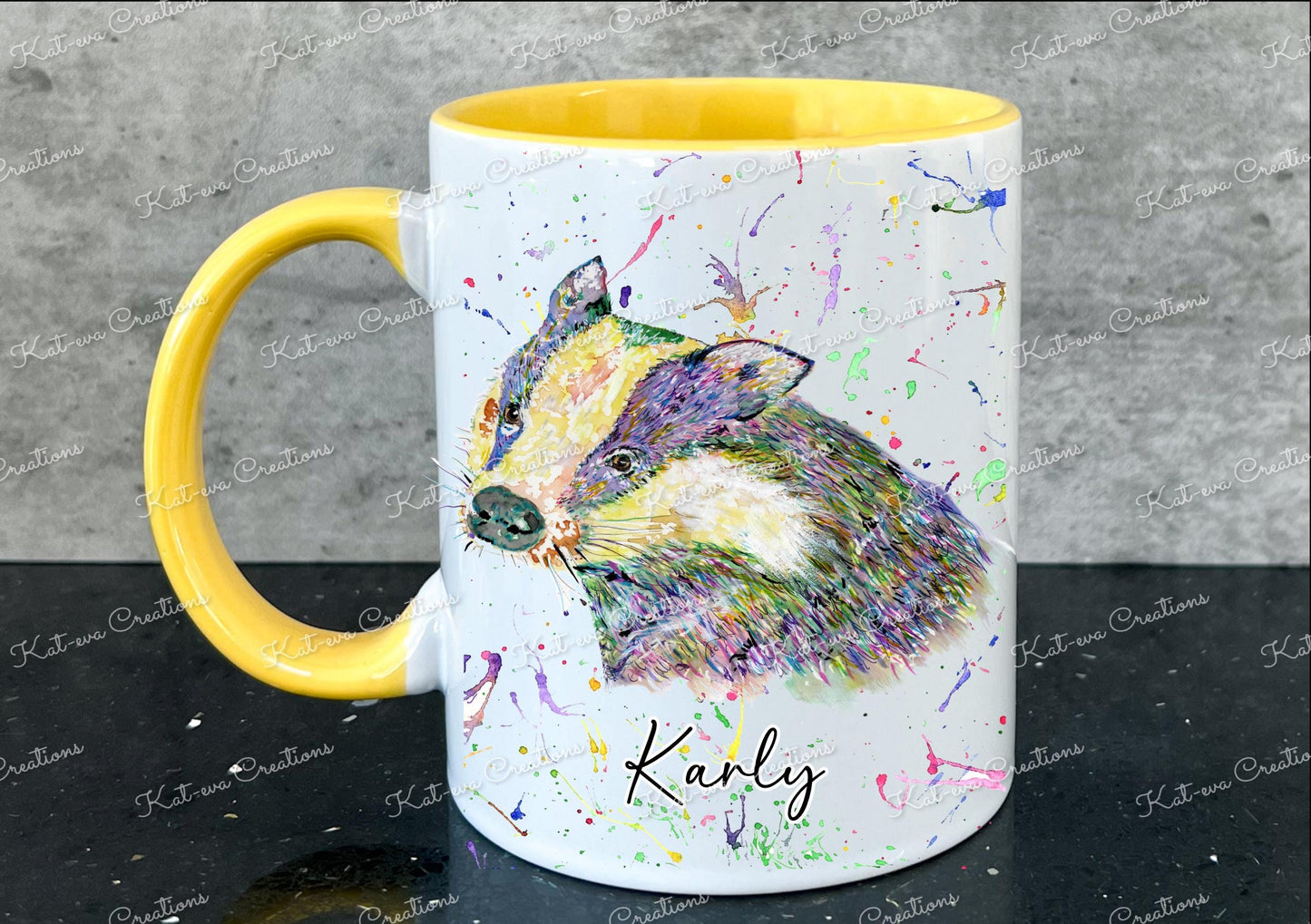 personalised badger mug. badger cup. beautiful christmas or birthday present. secret santa gift. xmas eve mug or stocking filler