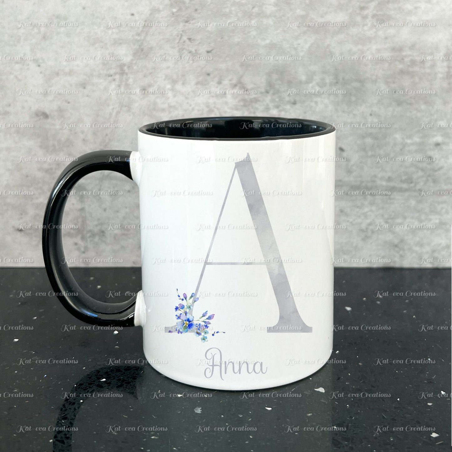 Forget me not mug. Personalised flower / floral alphabet cup. Ideal Birthday gift