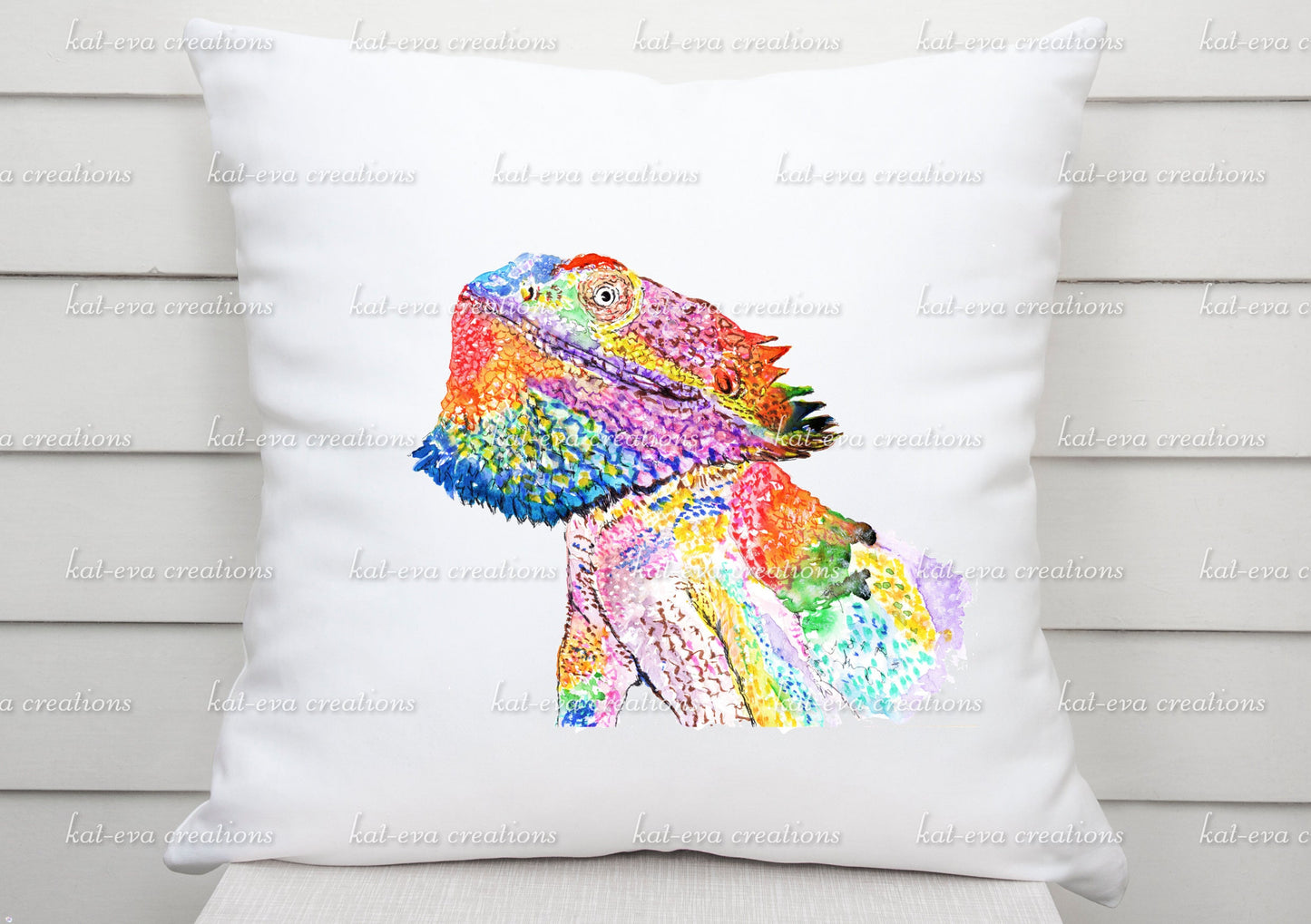 watercolour bearded dragon cushion. Can be personalised