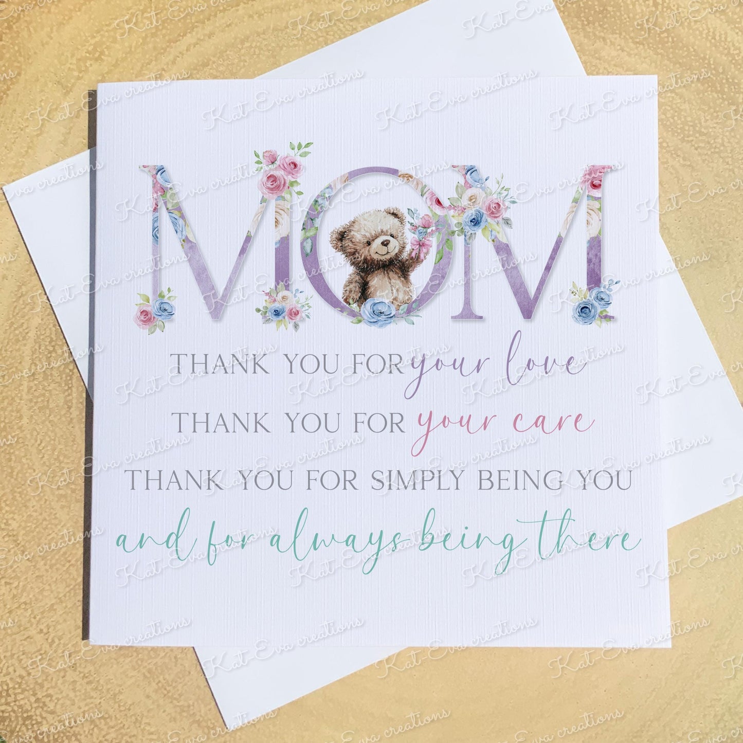 Personalised mother's day card. Happy mothers day or birthday card for mam, mom, mum, nan, nanna, nana, nannie, nanny. Cute Teddy bear card