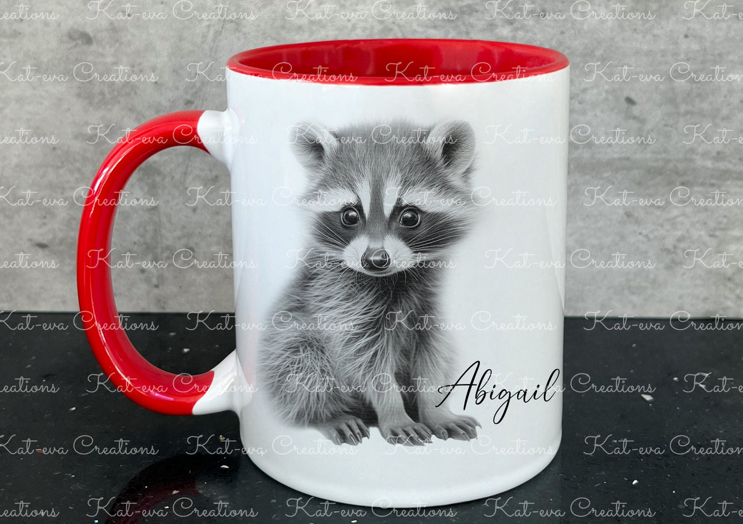 raccoon mug. Personalised raccoon cup. Ideal gift for Christmas. Birthday, secret santa or stocking filler