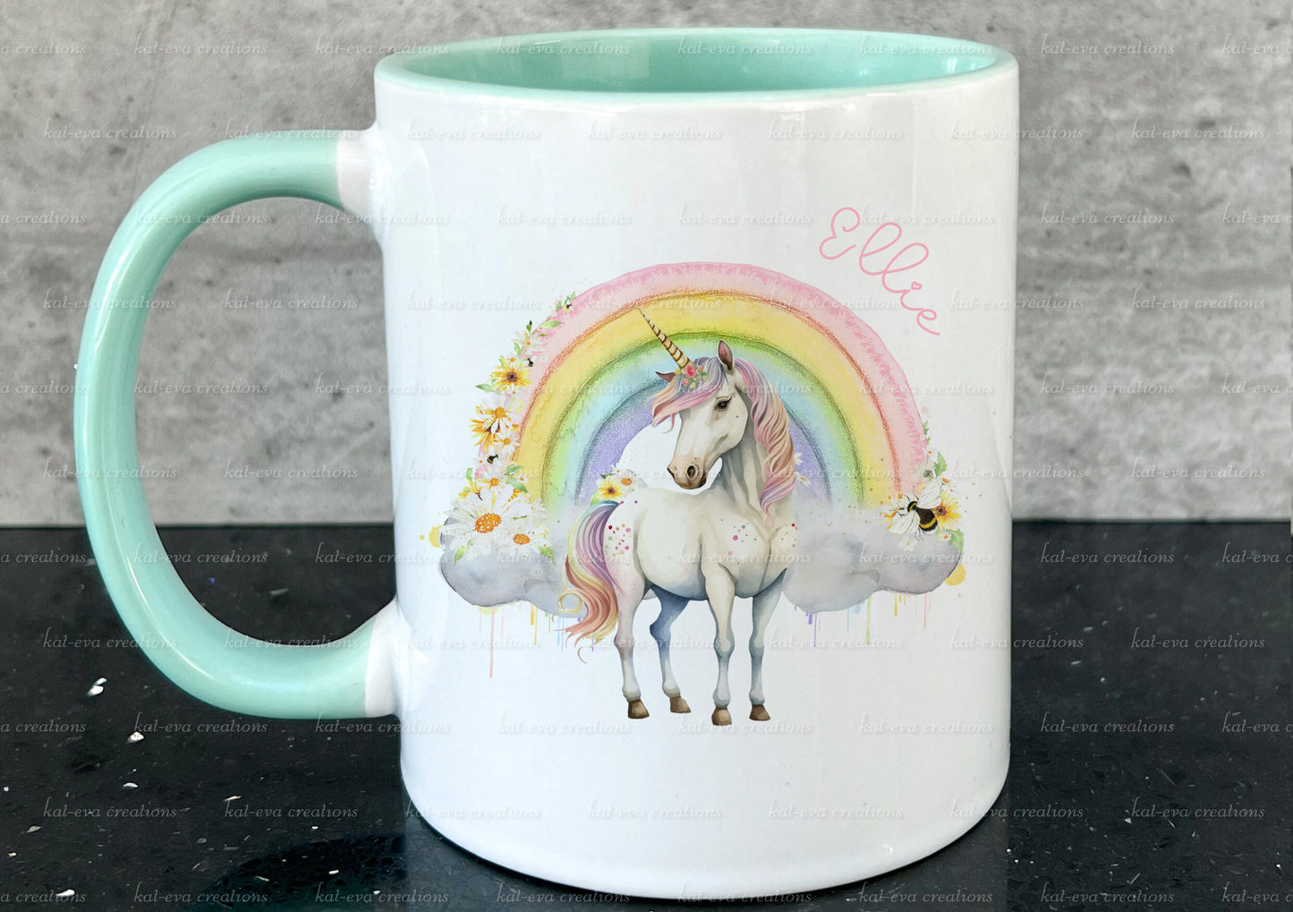 unicorn rainbow mug. can be personalised. ideal birthday, mothers day or leaving gift