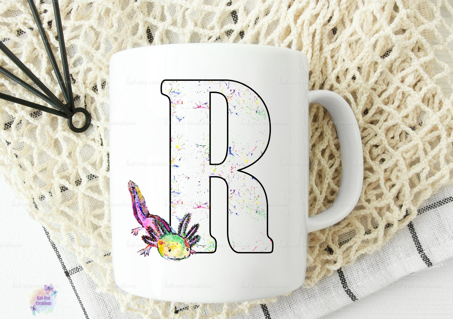 Personalised axolotl initial mug