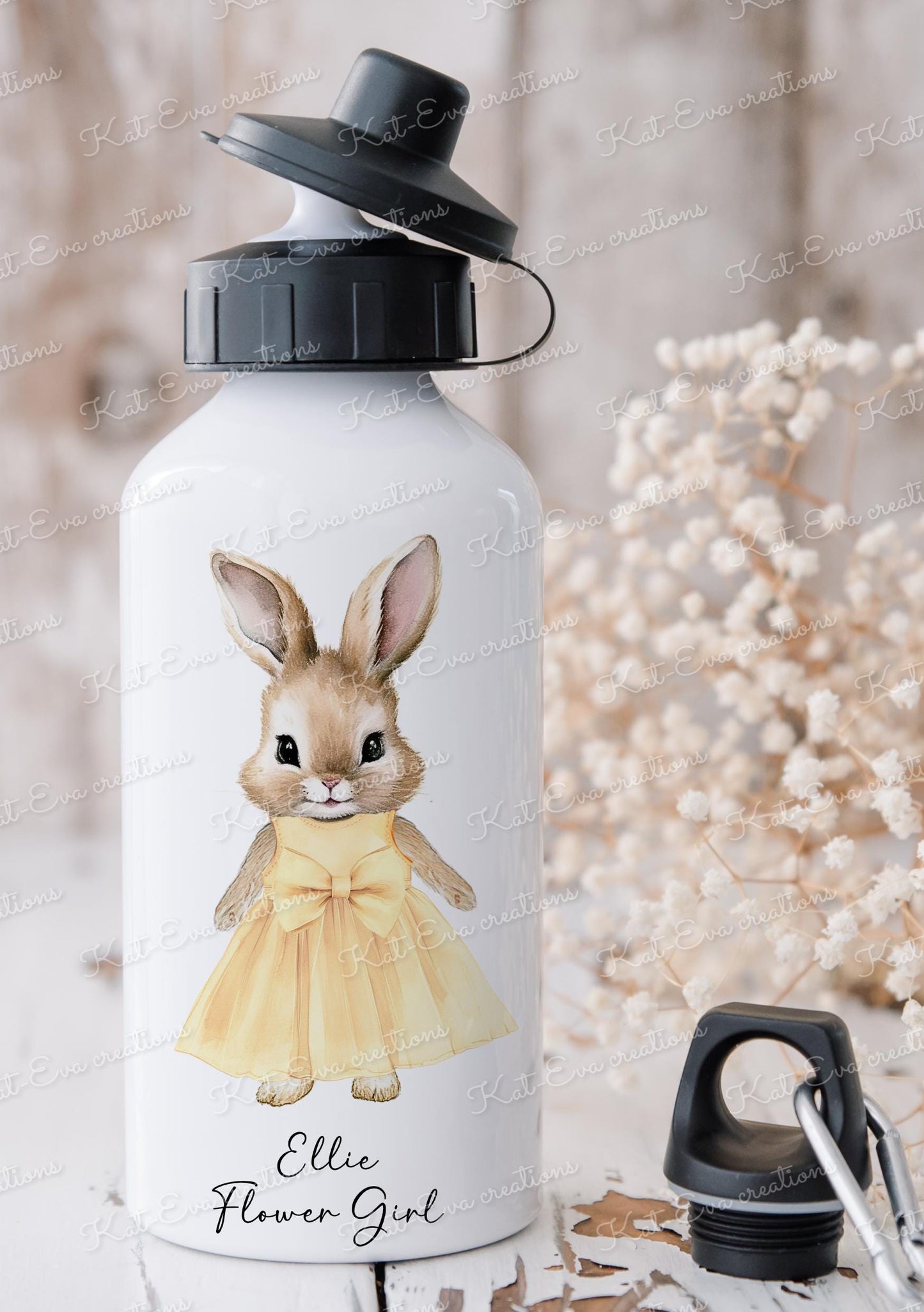 Bunny water bottle. Rabbit water bottle. Flower girl, bridesmaid, christening gift. Ideal birthday present