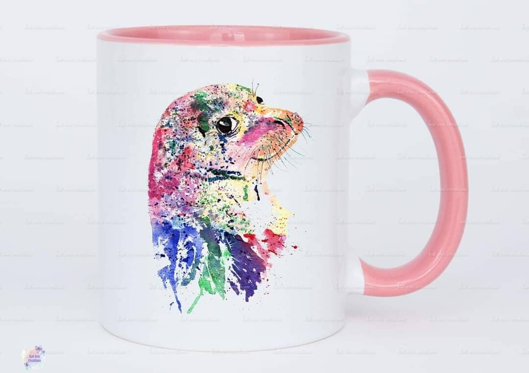 personalised watercolour seal mug or mug and coaster set