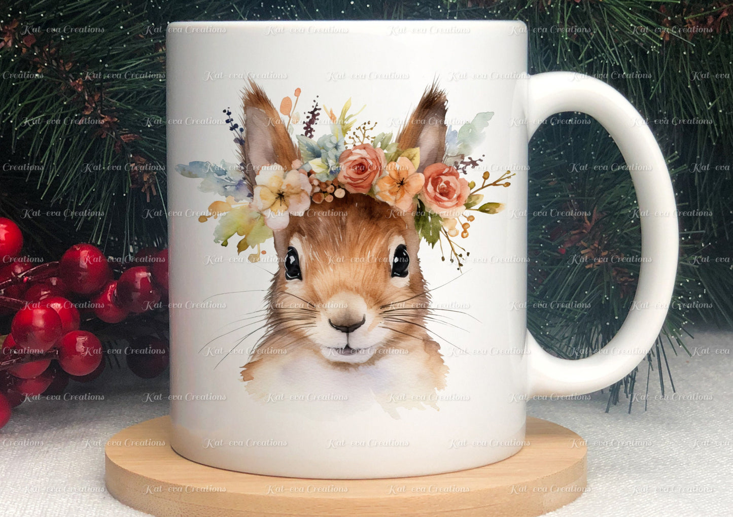 personalised squirrel mug. Gorgeous Floral squirrel Cup. Ideal for birthday, secret santa, stocking filler or Christmas present