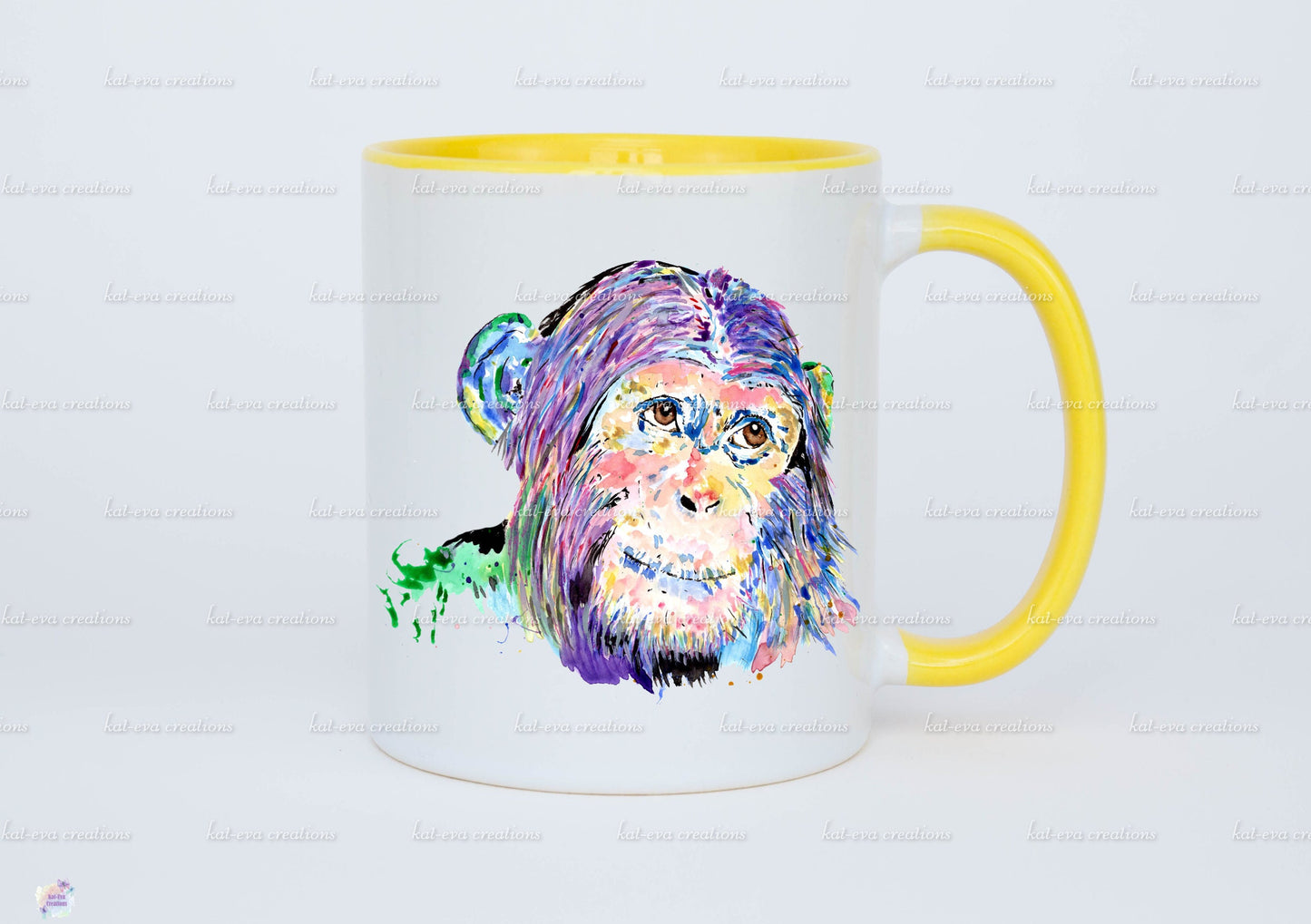 personalised watercolour chimp 11oz mug or mug and coaster set
