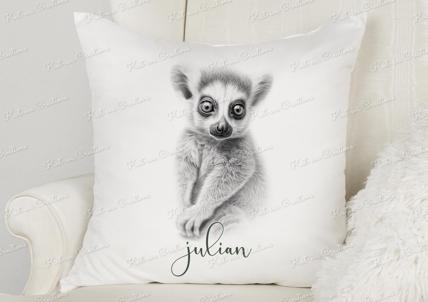 lemur cushion. personalised cute lemur pillow. ideal christmas, secret santa, stocking filler, or birthday gift