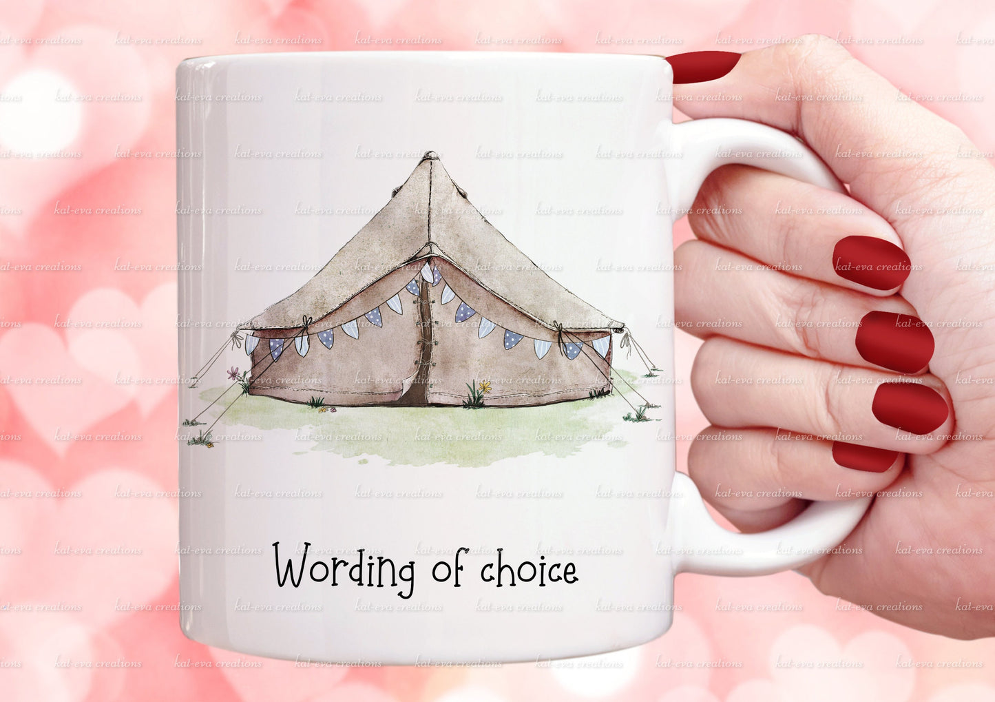 bell tent mug. personalised vintage tent cup. choice of colours